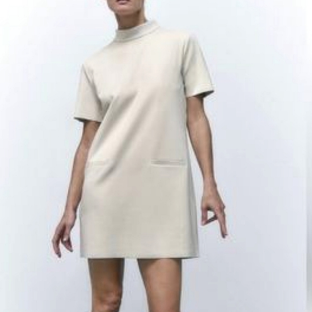 Zara cream soft sheath dress 60s style